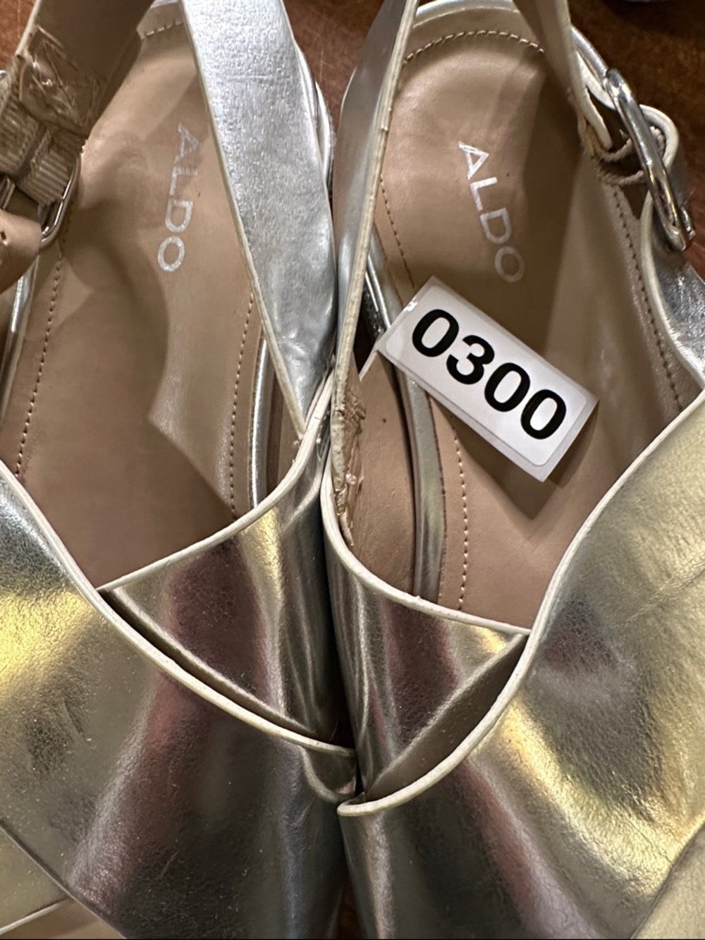 ALDO Metallic Silver Platform Sandals Criss Cross Slingback Summer Shoes - Picture 10 of 10